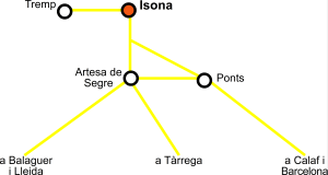 Mapa d'accessos a Isona.